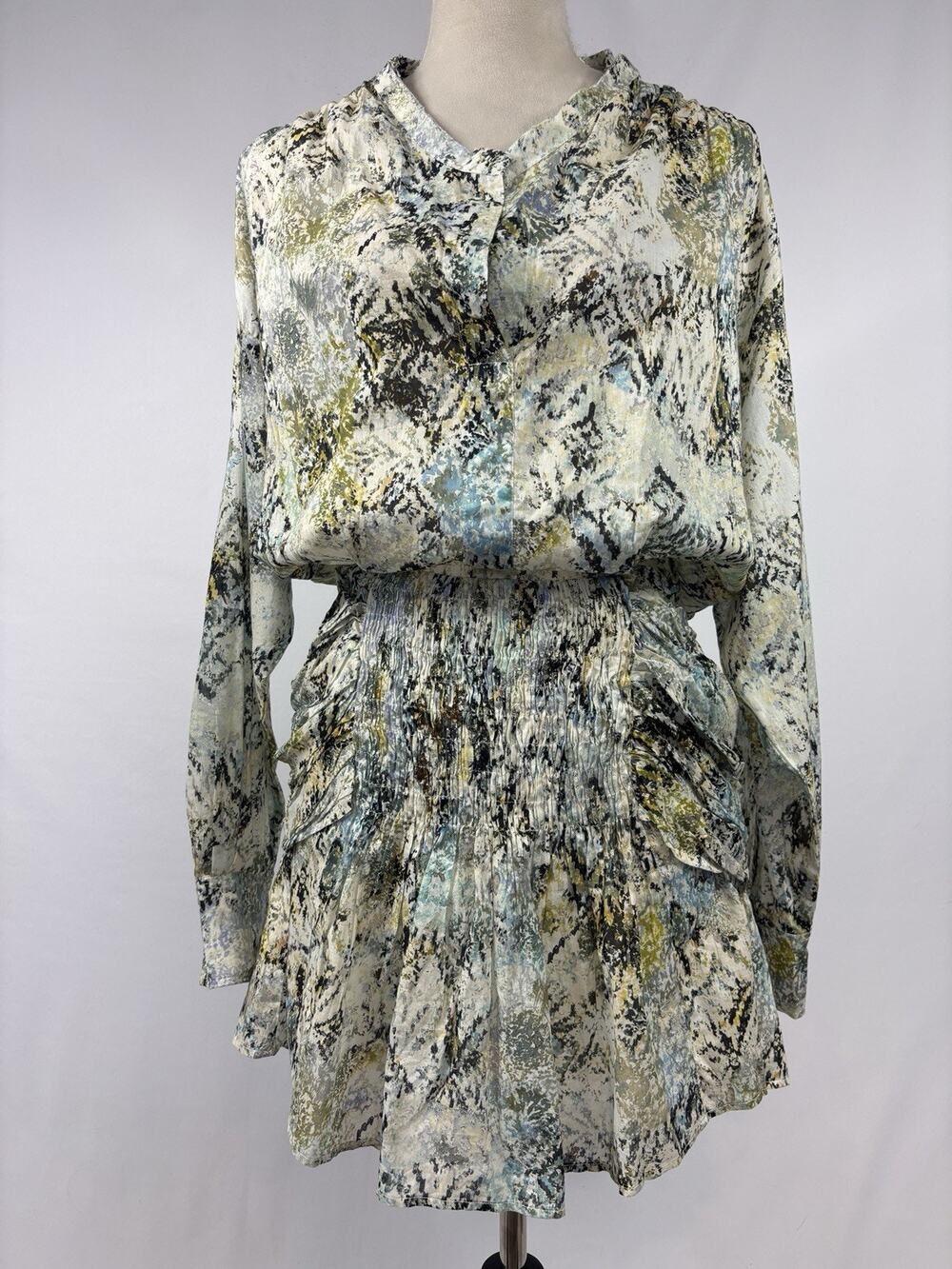 IRO Deniz Paris Deniz Mini Dress Green Cream Abstract Animal Print Size 38 / 6